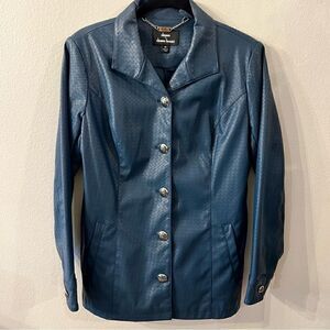 Dennis By Dennis Basso Jacket Size XS Teal Mid-length Gold Buttons Lined